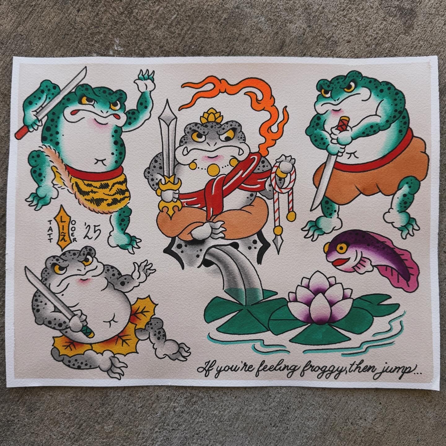 Frog Rana Tattoo Flash Sheet