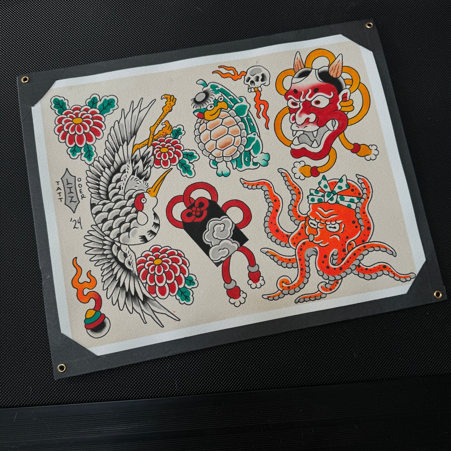 Crane Tattoo Flash Sheet - Print