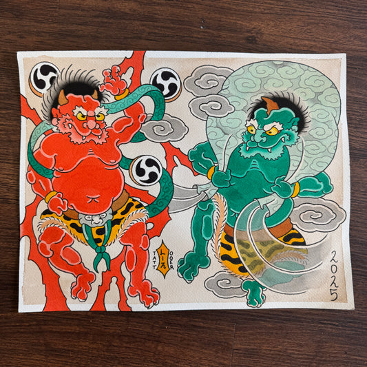 Raijin Fujin Traditional Tattoo Flash Print