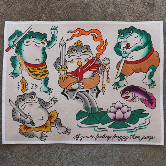 Frog Rana Tattoo Flash Sheet