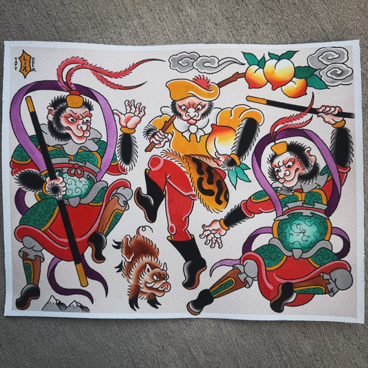 Wu Kong Traditional Tattoo Flash Sheet