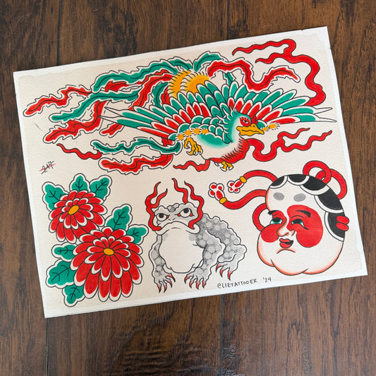 ORIGINAL - Ho-Oh Frog Tattoo Flash Sheet