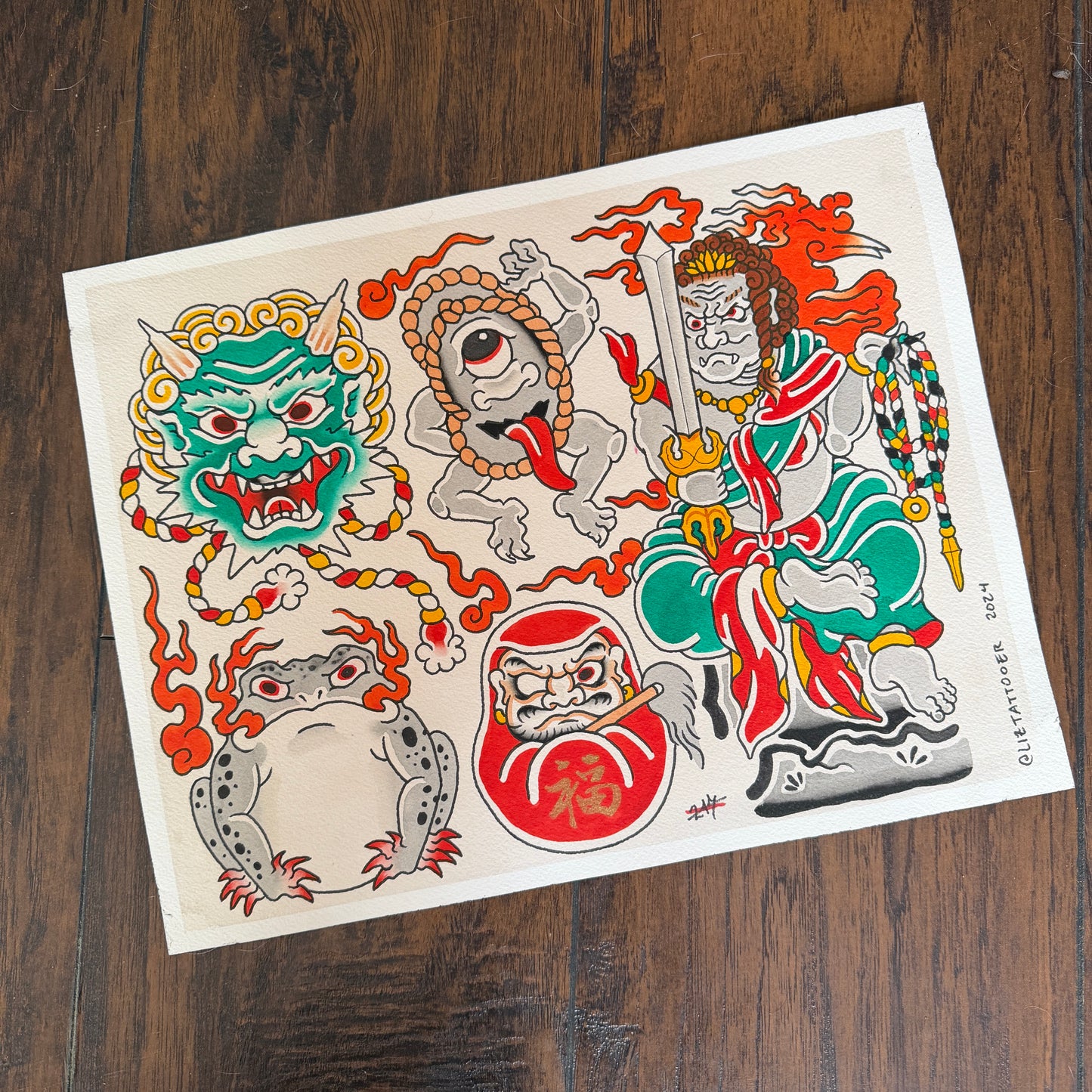 ORIGINAL - Fudo Myo-o Traditional Tattoo Flash Sheet