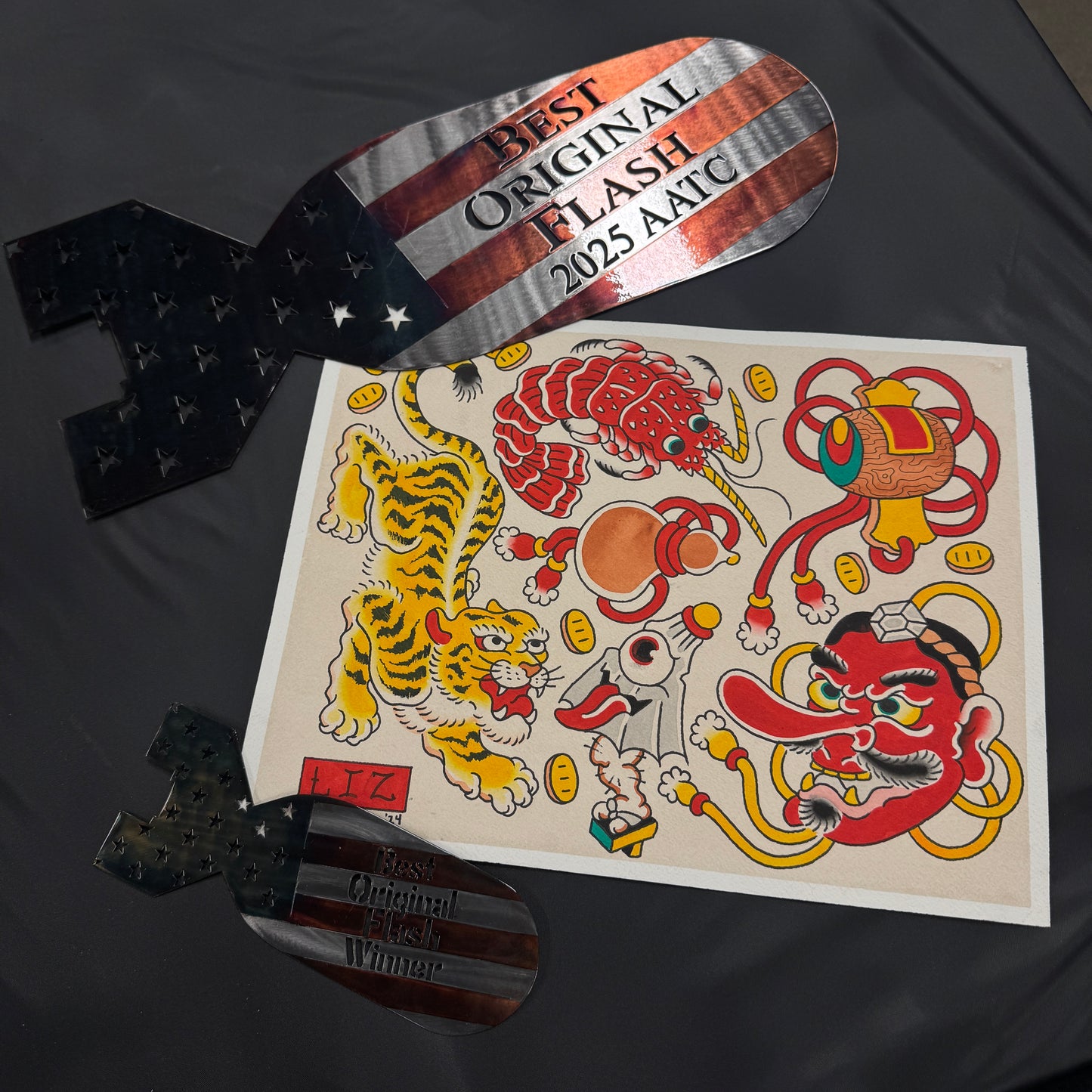 ORIGINAL - Tiger and Tengu Tattoo Flash Sheet